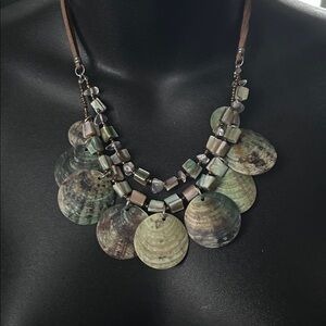 Beach Boho Double Leather Strand Colored Shell Discs Beaded Necklace